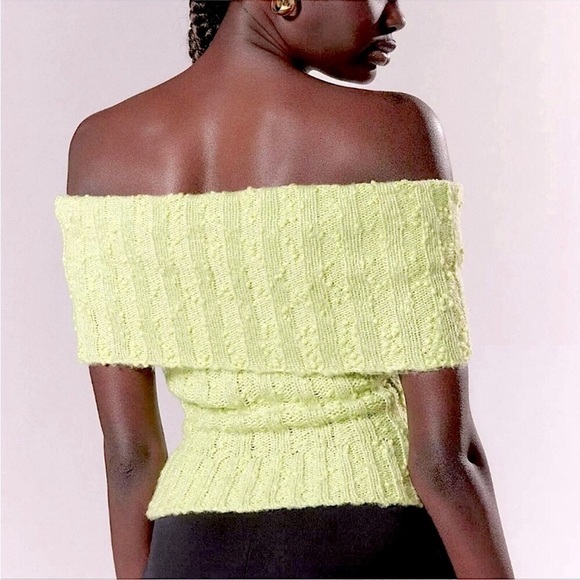 UO Silence + Noise Starlet Off-The-Shoulder Knit Top Lime Green Size Small New - Picture 3 of 10